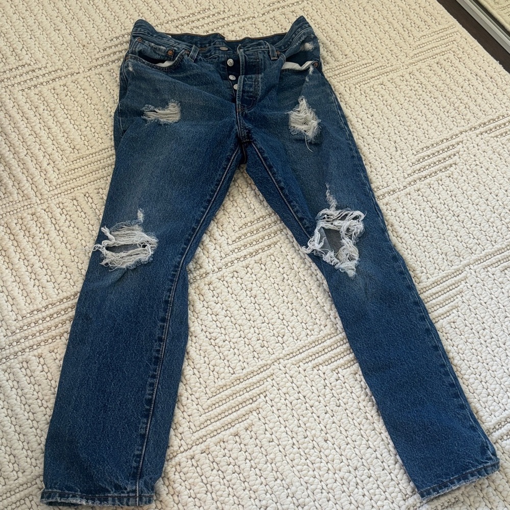 Levi's Blue Distressed Boyfriend Jeans